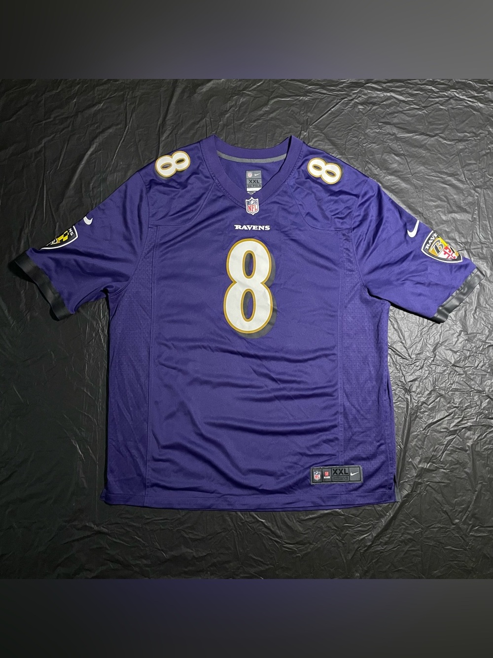 NFL Baltimore Ravens Lamar Jackson #8 Purple and Gold Men's Jersey 2XL